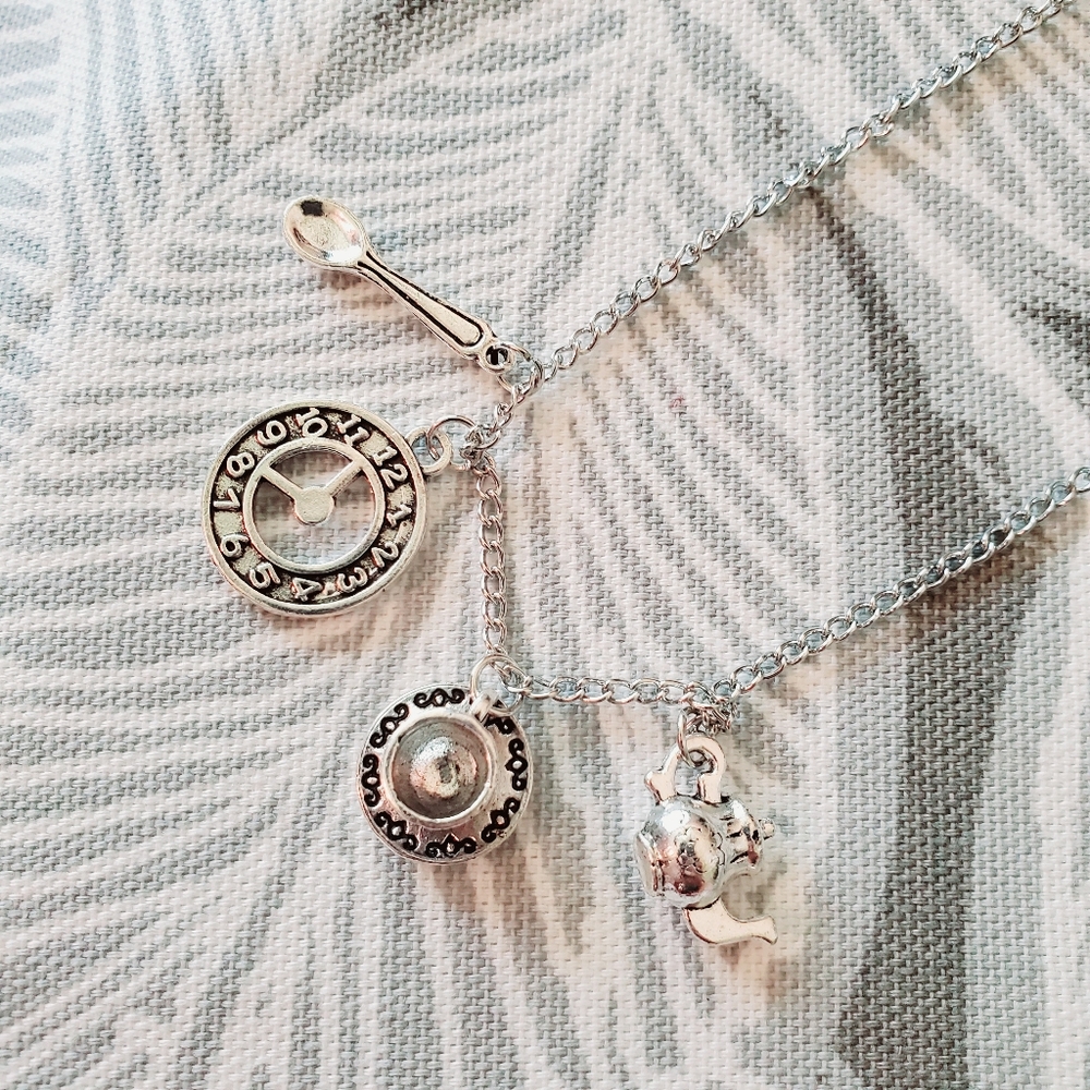 Alice in Wonderland Tea Party Silver Charm Necklace - Picture 2 of 16